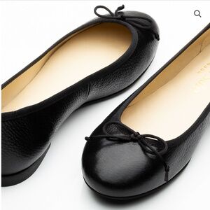French Sole Lola Black Leather Round Toe Ballet Flats - EUR 42